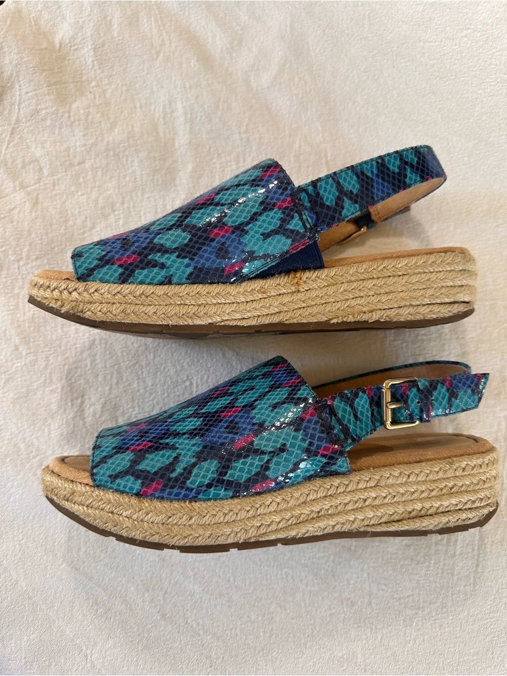 Naturalizer 7.5 Blue Snake-Print Espadrille Slingback Sandals - Picture 7 of 10